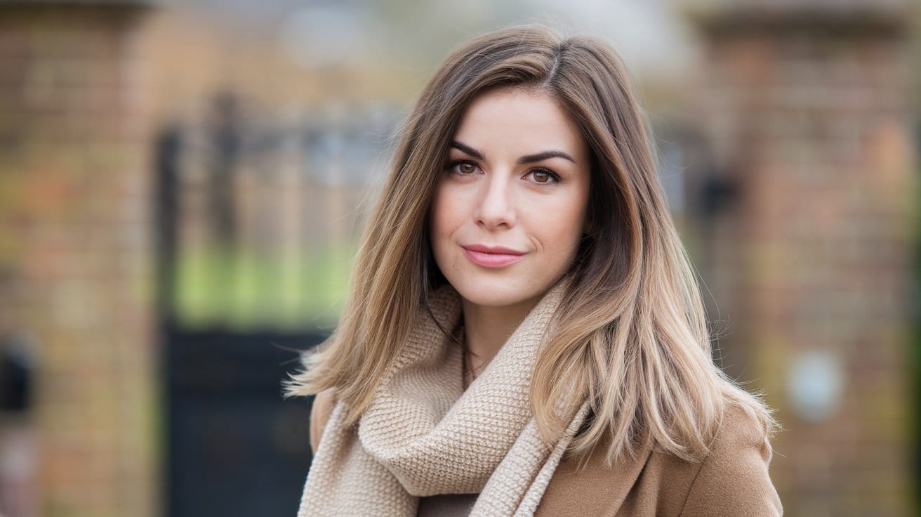 Woman outdoors wearing a scarf and coat
