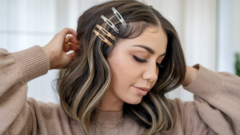 Woman with hair clips and wavy hairstyle