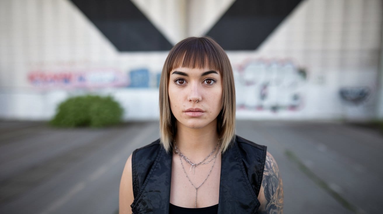 Person posing in front of graffiti wall.