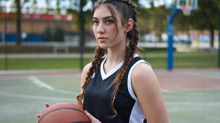 Female basketball player on outdoor court