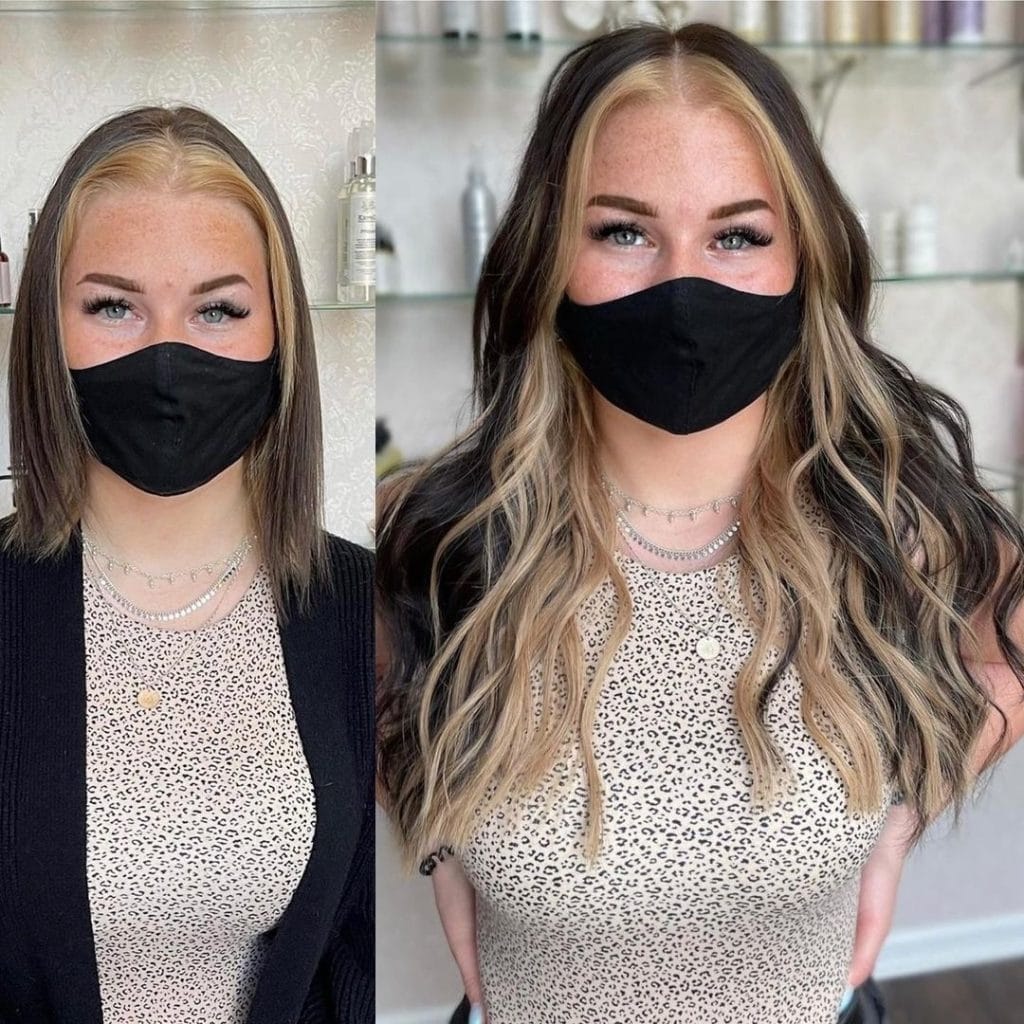 Before and after hair transformation with highlights