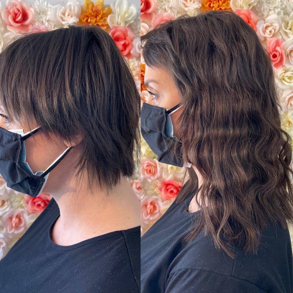 Side-by-side comparison of short and wavy haircuts.