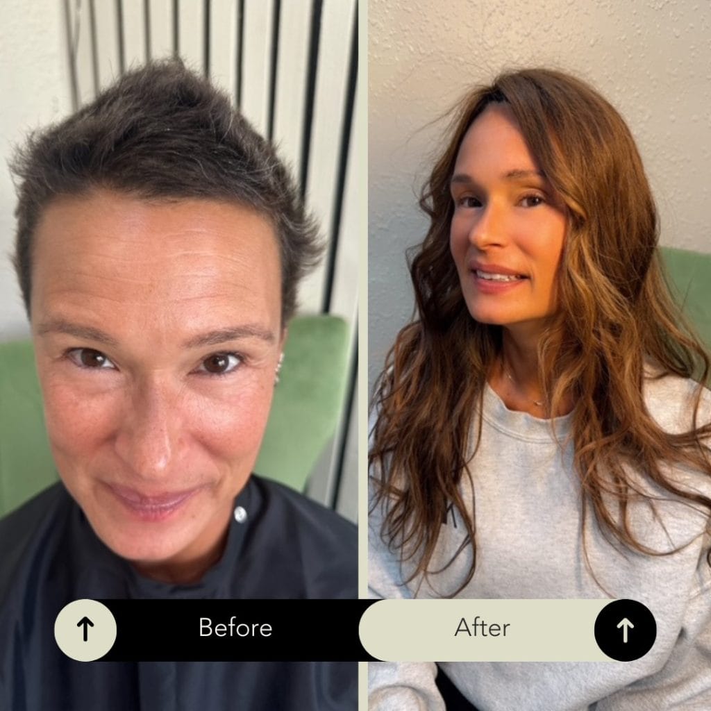 Before and after hairstyle transformation.
