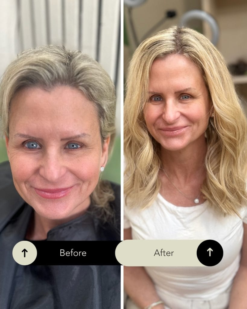 Before and after blonde hair transformation