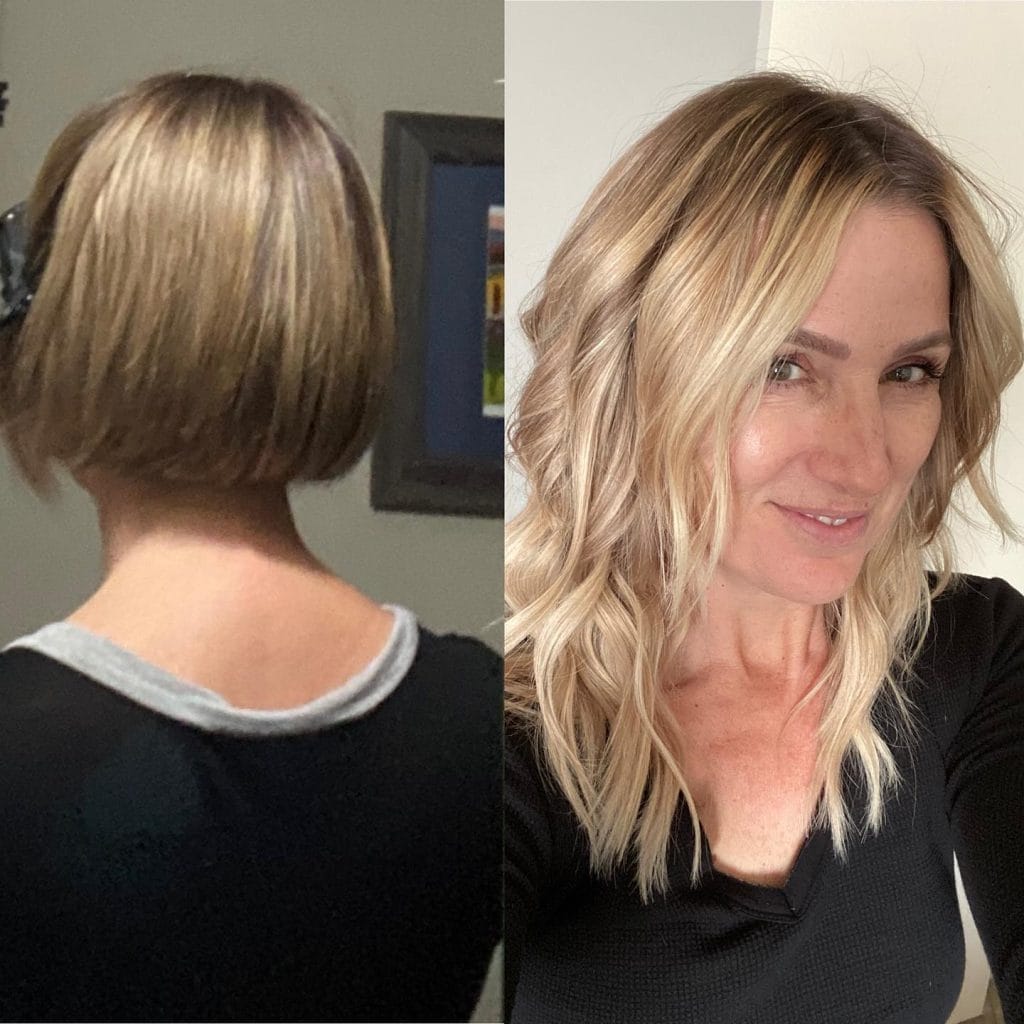 Before and after blonde hair transformation