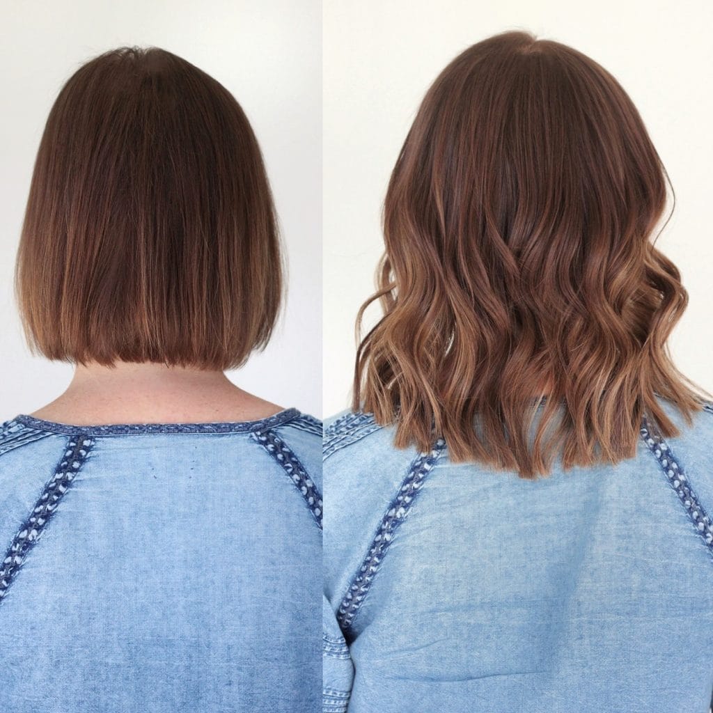 Before and after short to wavy hair transformation