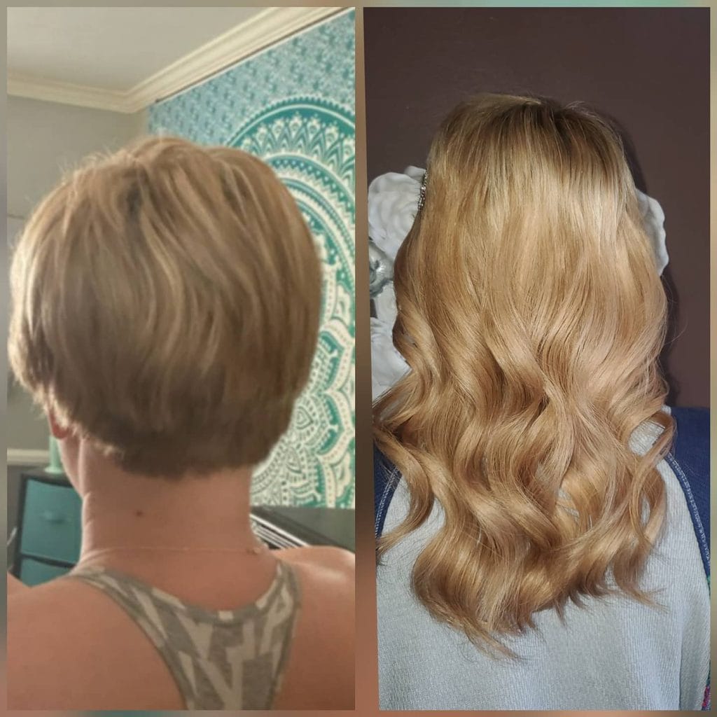 Short to long blonde hairstyle transformation