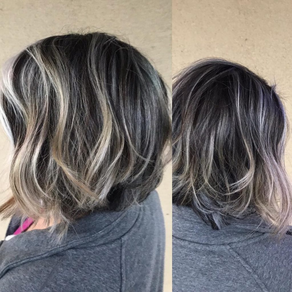 Short wavy hair with blonde highlights
