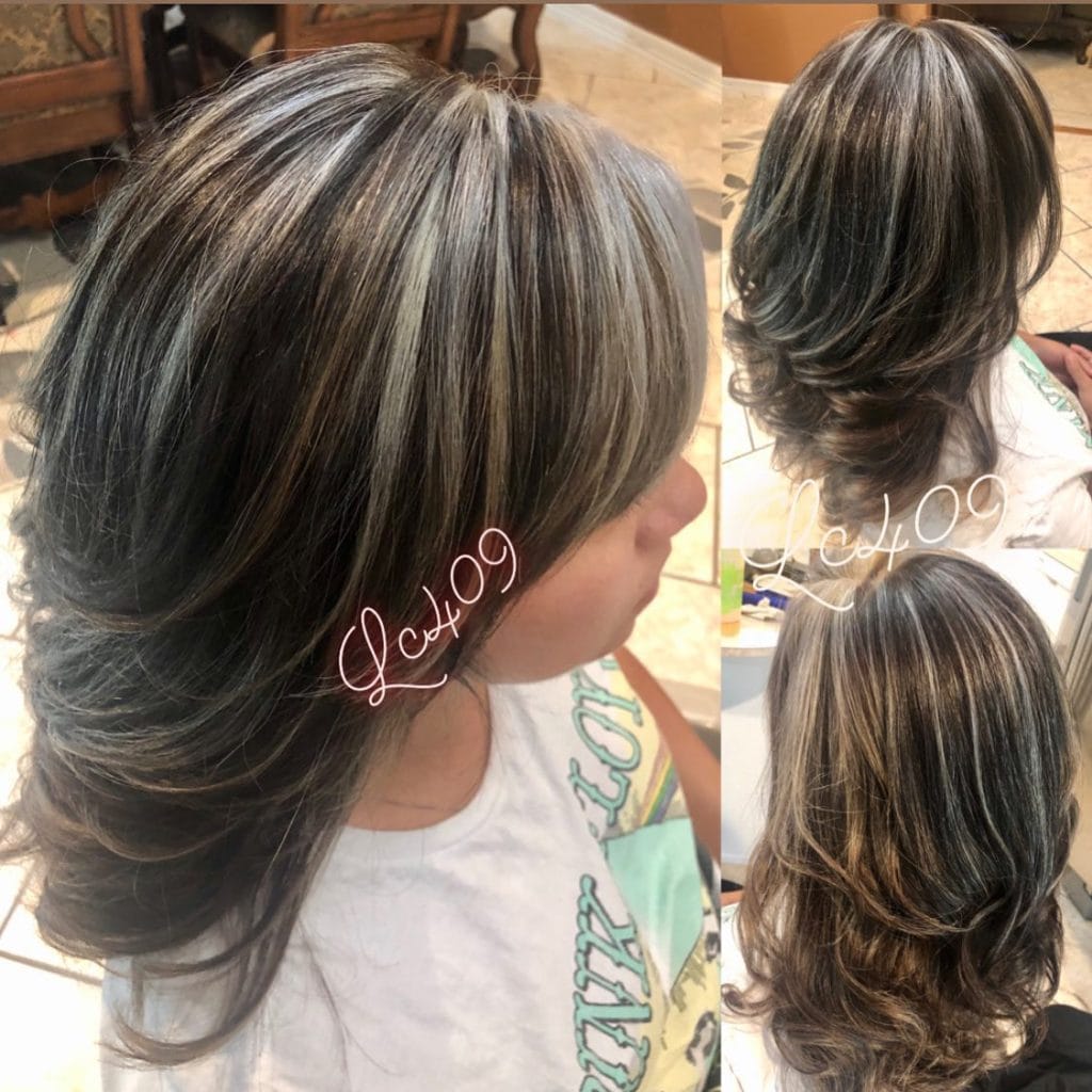 Gray highlights on dark hair