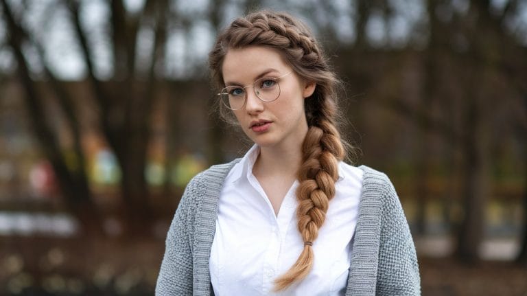 Woman with braided hair and glasses outdoors