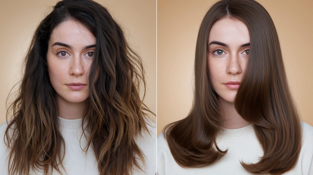 Before and after hair transformation.