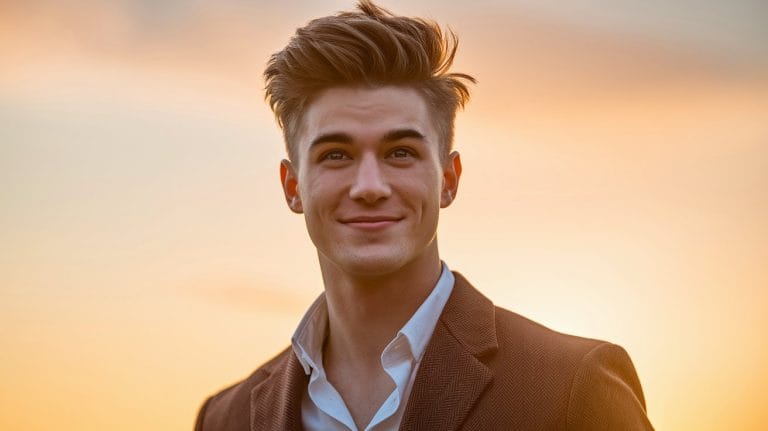 Smiling person with sunset background