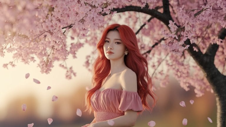 Woman under cherry blossoms, spring portrait