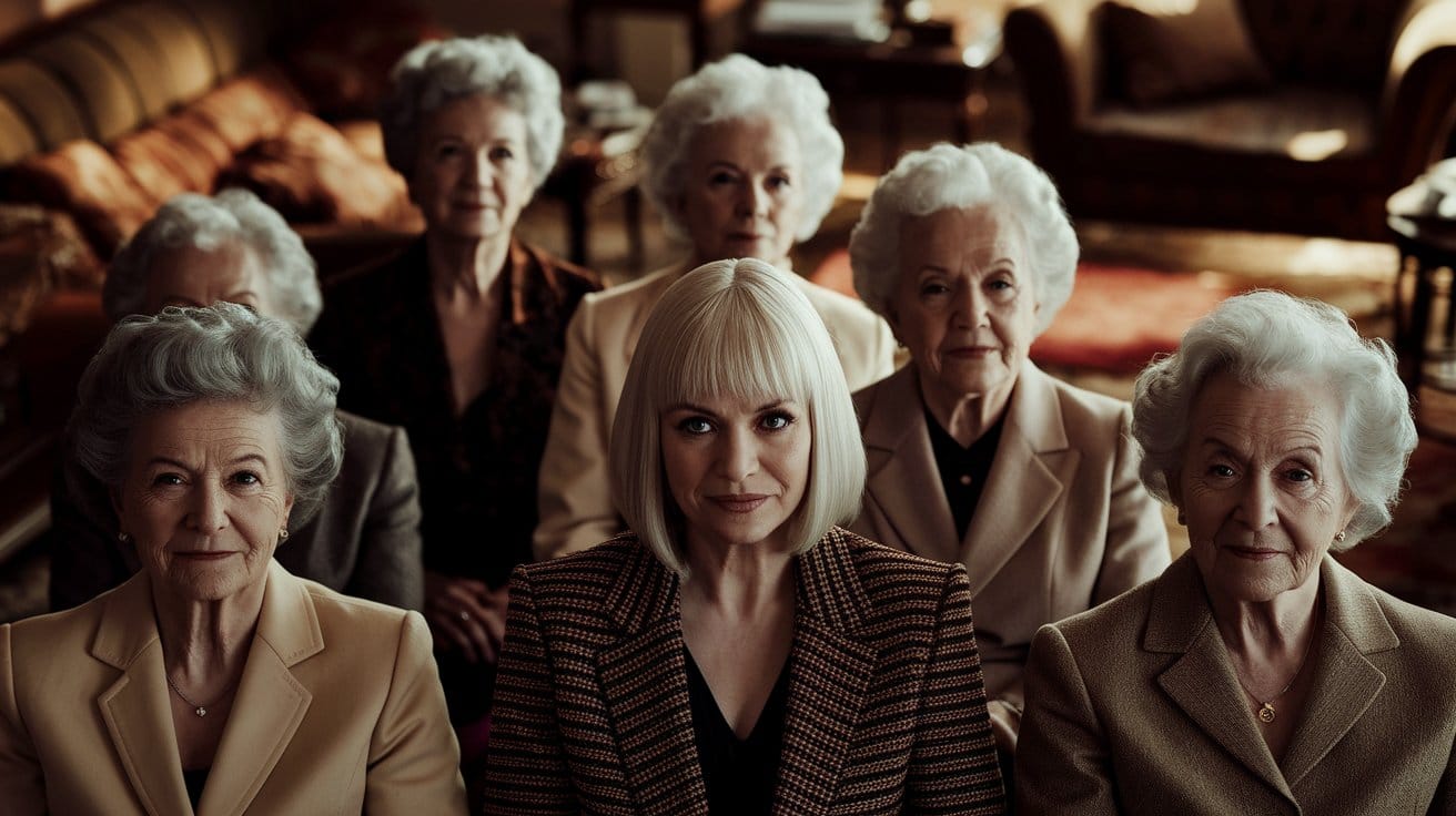 Group of women seated in elegant living room.