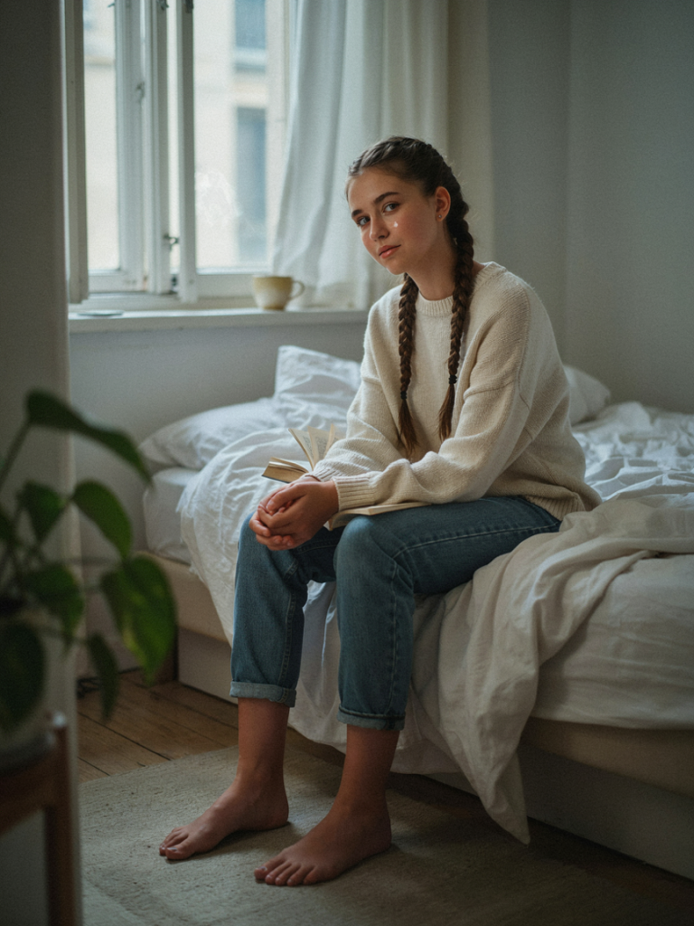 a girl with two french braids
