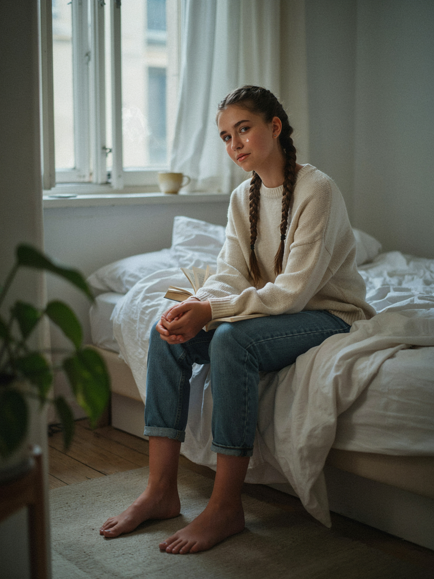 a girl with two french braids